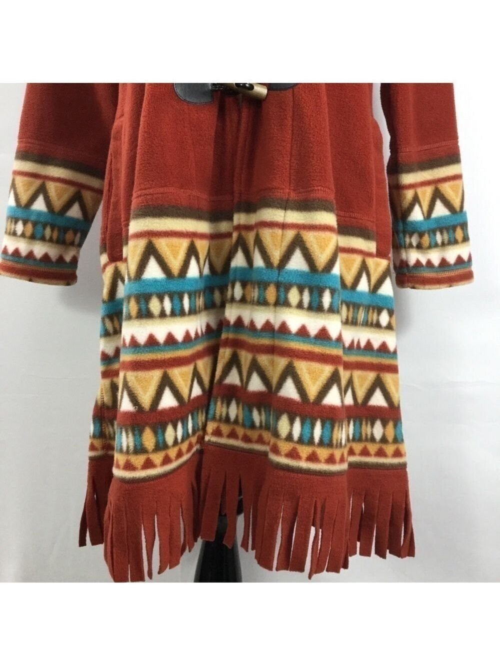 Koret Fringe Fleece Southwestern Toggle Button Longline Duster Jacket Size PS - Picture 5 of 15